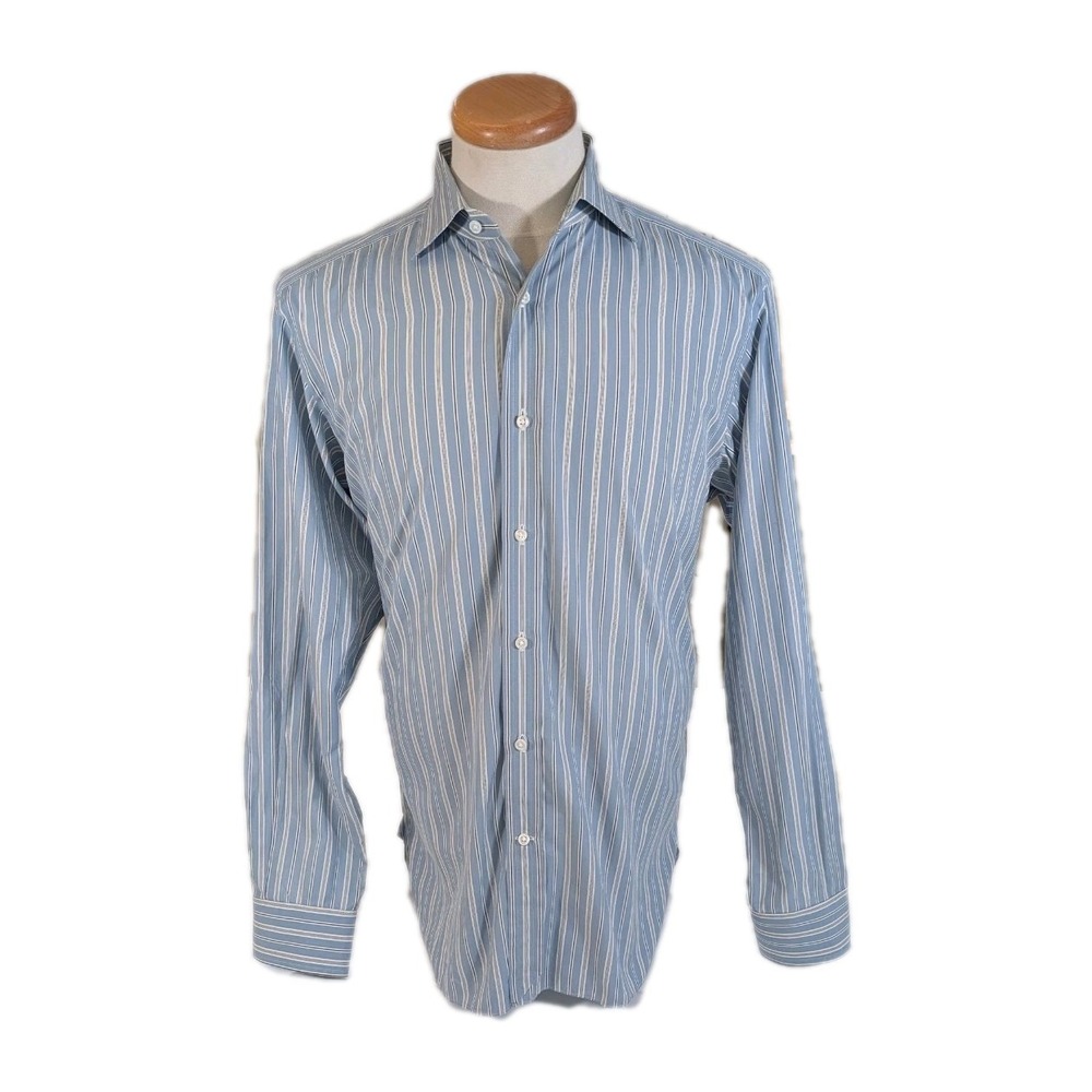 Ralph Lauren Purple Label Button Up Dress‎ Shirt Blue Striped Men's Large Italy